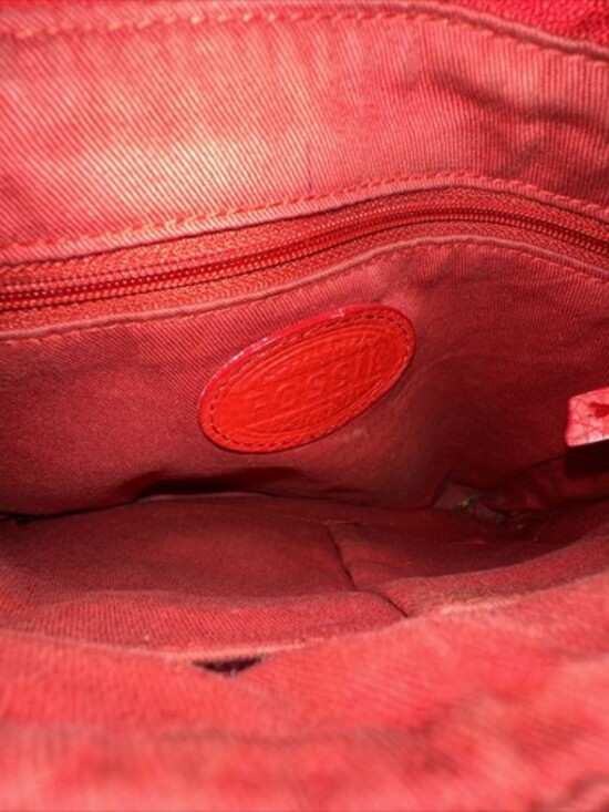 Fossil Morgan Red Pebble Leather Traveler Messenger Crossbody Shoulder Bag - Picture 7 of 9